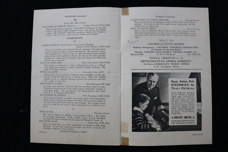 1941 MARCH 14 NELSON EDDY CONCERT PROGRAM & STUB - LYRIC THEATRE - K 2803
