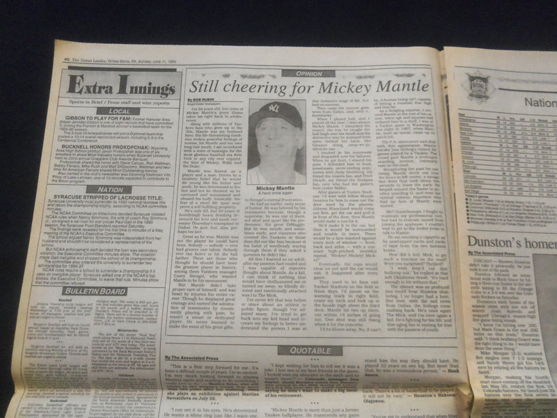 1995 JUNE 11 THE TIMES LEADER NEWSPAPER SECTION -WILKES-BARRE-EARNHARDT- NP 6100