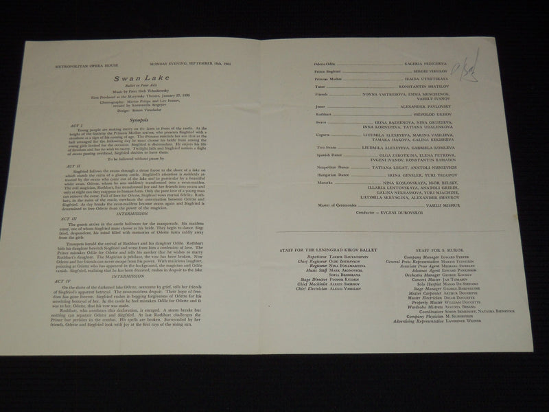 1961 LENINGRAD KIROV BALLET PROGRAMS LOT OF 7 ISSUES - SLEEPING BEAUTY - O 2596A