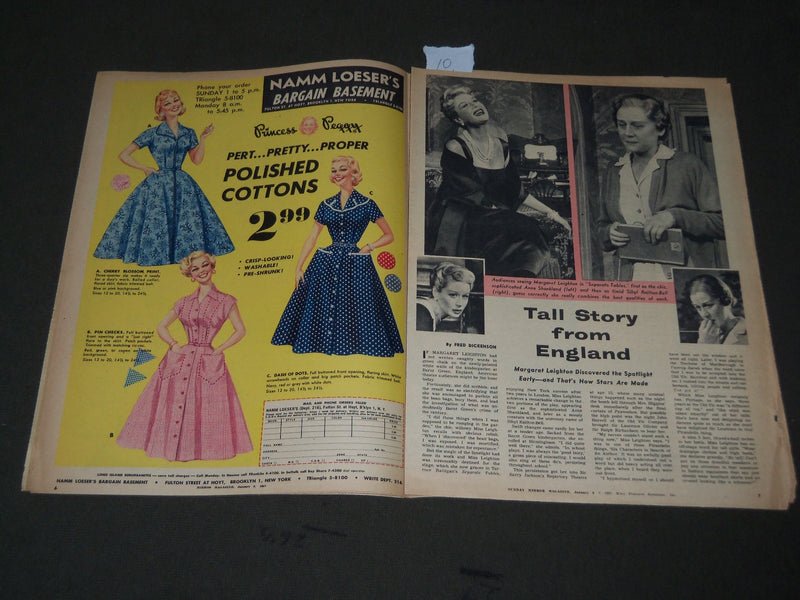 1957 JANUARY 6 NY SUNDAY MIRROR MAGAZINE SECTION - LISA KIRK COVER - J 2898