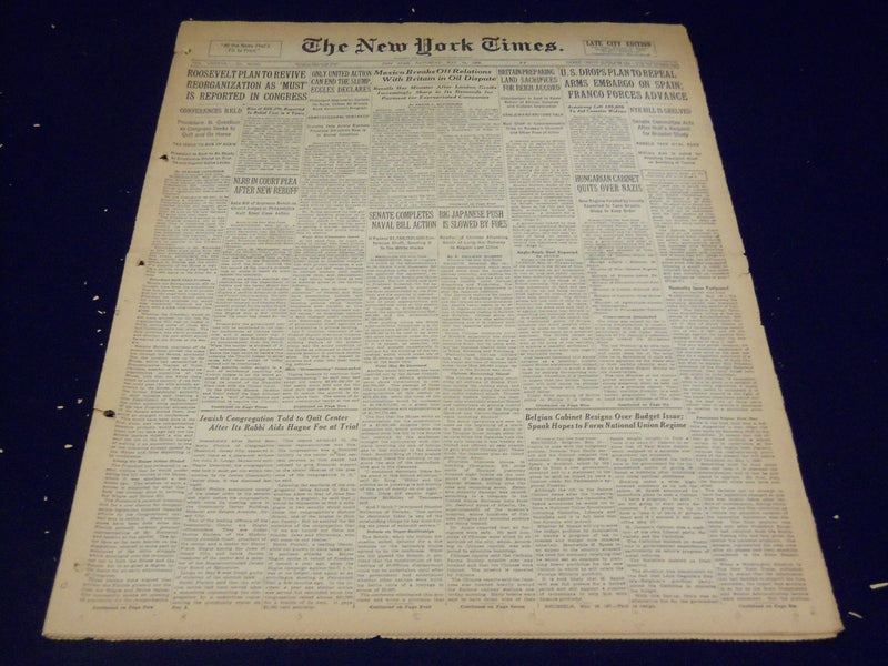 1938 MAY 14 NEW YORK TIMES - U. S. DROPS PLAN TO REPEAL ARMS EMBARGO - NT 2414