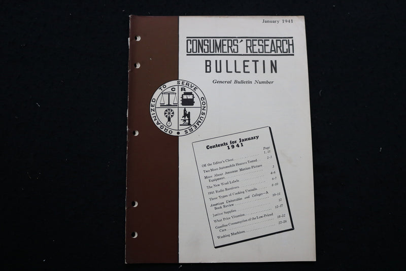 1941 JANUARY CONSUMERS' RESEARCH BULLETIN MAGAZINE - SP 4179M
