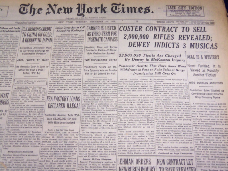 1938 DEC 20 NEW YORK TIMES - COSTER CONTRACT TO SELL RIFLES REVEALED - NT 2478