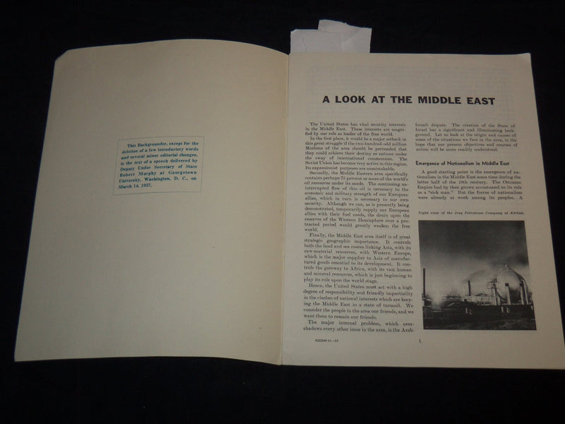 1957 MAY BACKGROUND A LOOK AT THE MIDDLE EAST - PUBLIC SERVICE - J 8154