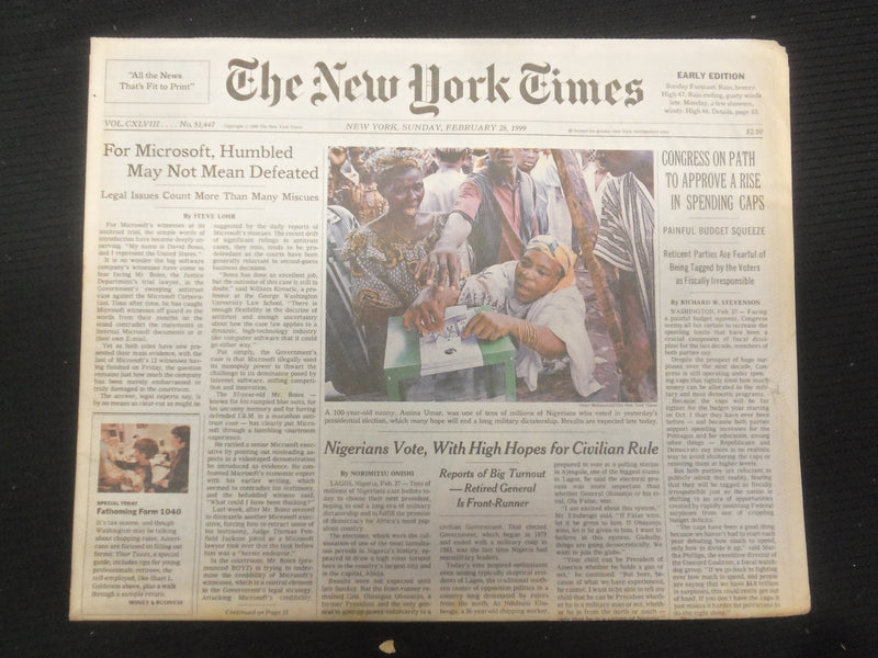 1999 FEB 28 NEW YORK TIMES NEWSPAPER -CONGRESS TO APPROVE SPENDING RISE- NP 7008