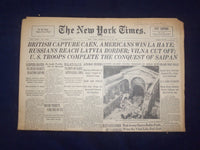 1944 JULY 10 NEW YORK TIMES-BRITISH CAPTURE CAEN, AMERICANS WIN LA HAYE- NP 6588