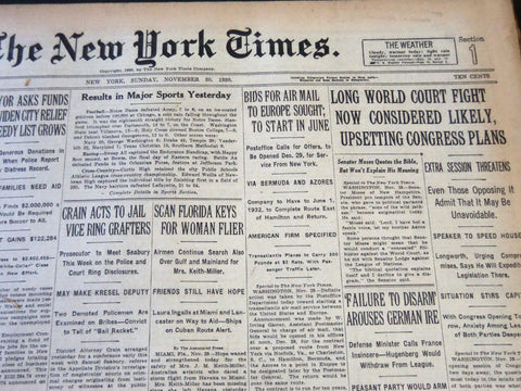1930 NOVEMBER 30 NEW YORK TIMES - LONG WORLD COURT FIGHT LIKELY - NT 5740