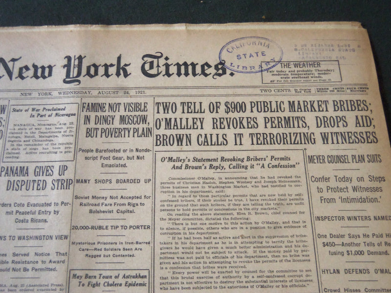 1921 AUGUST 24 NEW YORK TIMES - ZR-2 SPENDS NIGHT CRUISING NORTH SEA - NT 6137