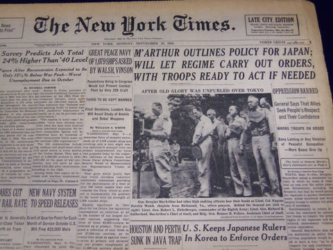 1945 SEPT 10 NEW YORK TIMES - M'ARTHUR WILL LET REGIME CARRY OUT ORDERS - NT 506