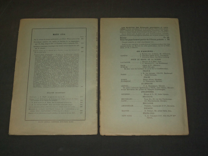 1914-1916 ARCHIVES DES SCIENCES PHYSIQUES FRENCH BOOK LOT OF 2 - J 5918