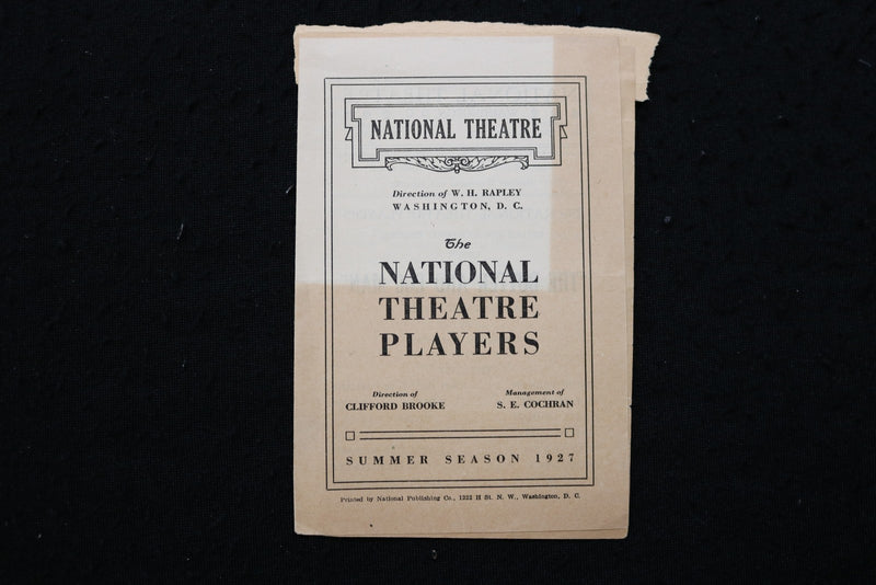 1927 NATIONAL THEATRE PROGRAM - LOT OF 2 - WASHINGTON, D.C. - K 2829