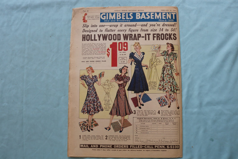1938 FEB 20 SUNDAY MIRROR NEWSPAPER MAGAZINE SECTION -TAYLOR-O'SULLIVAN- NP 9074