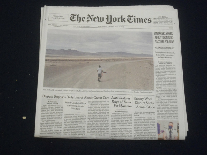2021 MAY 7 NEW YORK TIMES - EMPLOYERS WAVER ABOUT REQUIRING VACCINES FOR JOBS