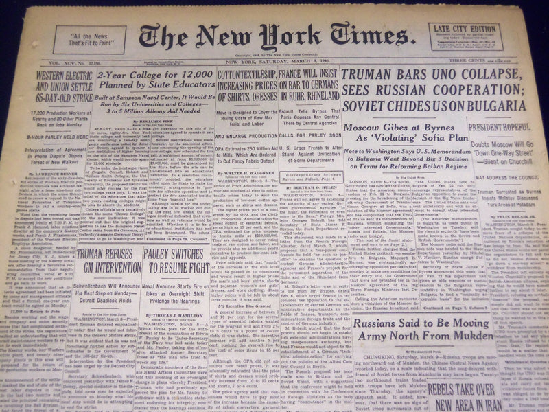 1946 MARCH 9 NEW YORK TIMES - MOSCOW GIBES AT BYRNES - NT 3457