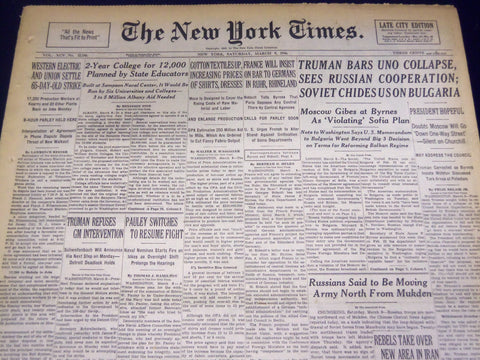 1946 MARCH 9 NEW YORK TIMES - MOSCOW GIBES AT BYRNES - NT 3457