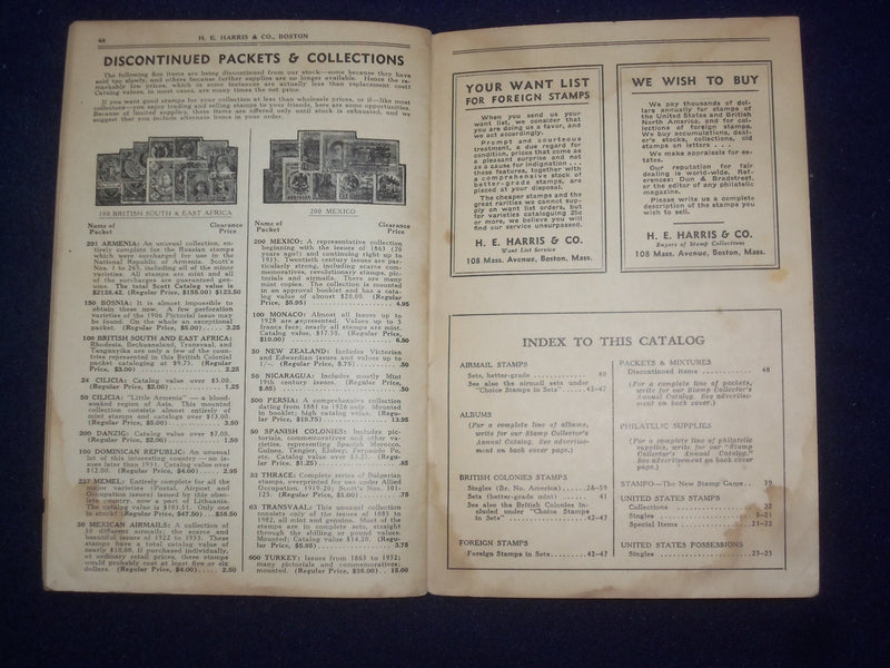 1930'S H. E. & HARRIS CO. - U.S. STAMPS CATALOG - J 9460