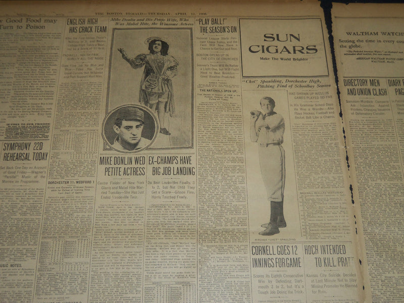 1906 APRIL 12 THE BOSTON HERALD NEWSPAPER - BAILEY, CIRCUS MAGNATE DEAD - BH 275