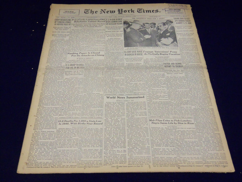 1949 MARCH 7 NEW YORK TIMES - 3,800 YEAR OLD BABYLONIAN TABLET - NT 3191