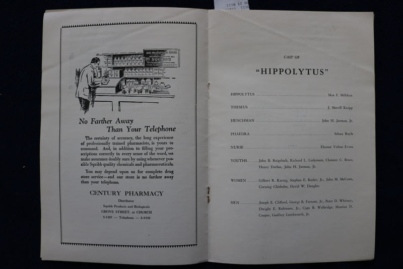 1935 JUNE YALE UNIVERSITY DRAMATIC ASSOCIATION THEATRE PROGRAM-HIPPOLYTUS-K 1507