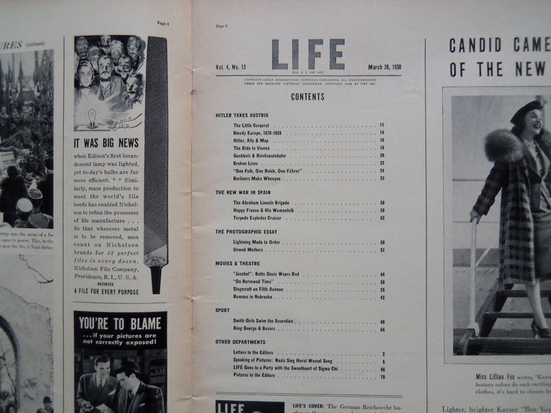 1938 MARCH 28 LIFE MAGAZINE - GERMAN BUGLER - L 71