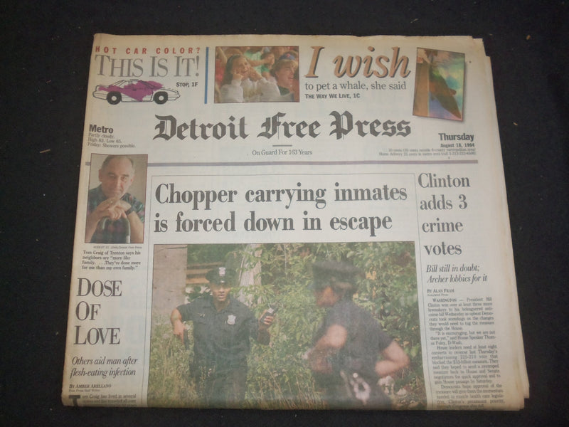 1994 AUG 18 DETROIT FREE PRESS NEWSPAPER - CLINTON ADDS 3 CRIME VOTES - NP 7683