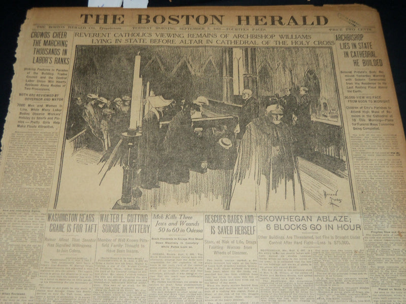 1907 SEPTEMBER 3 THE BOSTON HERALD - ARCHBISHOP WILLIAMS LIES IN STATE - BH 233