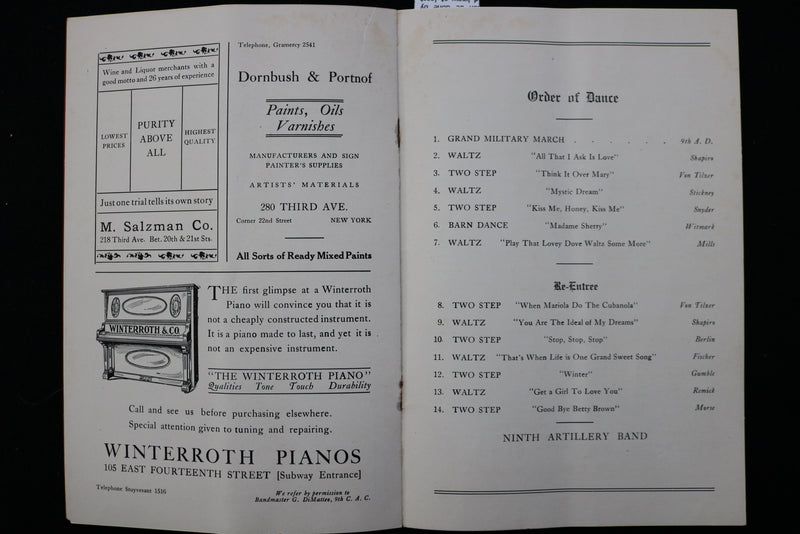 1911 BAND AND FIELD MUSIC - 94TH ARTILLERY DISTRICT SOUVENIR PROGRAM - K 2451