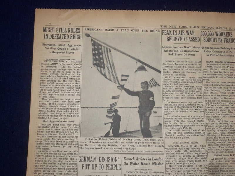 1945 MARCH 30 NEW YORK TIMES - 1ST ARMY RACES 55 MILES TO CUT OFF RUHR - NP 6681