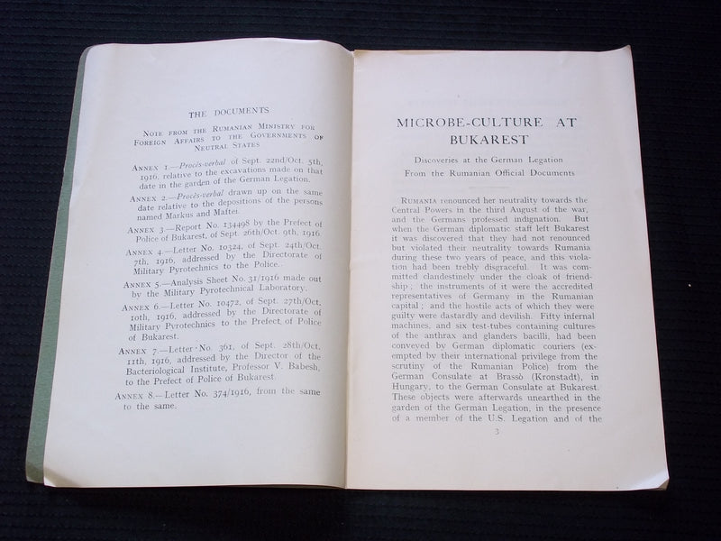 1917 MICROBE-CULTURE AT BUKAREST SOFTCOVER BOOK - GERMAN LEGATION - J 7168