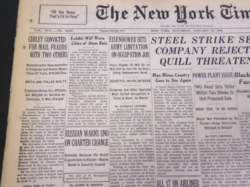 1946 JANUARY 19 NEW YORK TIMES - CURLEY CONVICTED OF MAIL FRAUD - NT 4244