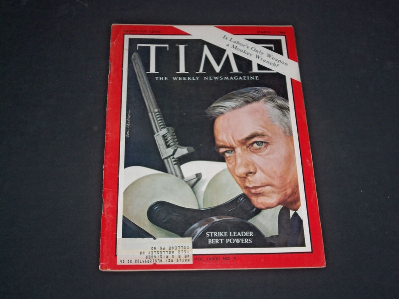 1963 MARCH 1 TIME MAGAZINE - BERTRAM A. POWERS, STRIKE LEADER - T 1918