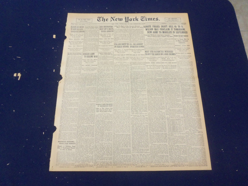 1917 MAY 18 NEW YORK TIMES - SENATE PASSES DRAFT BILL 65 TO 8 - NT 9155