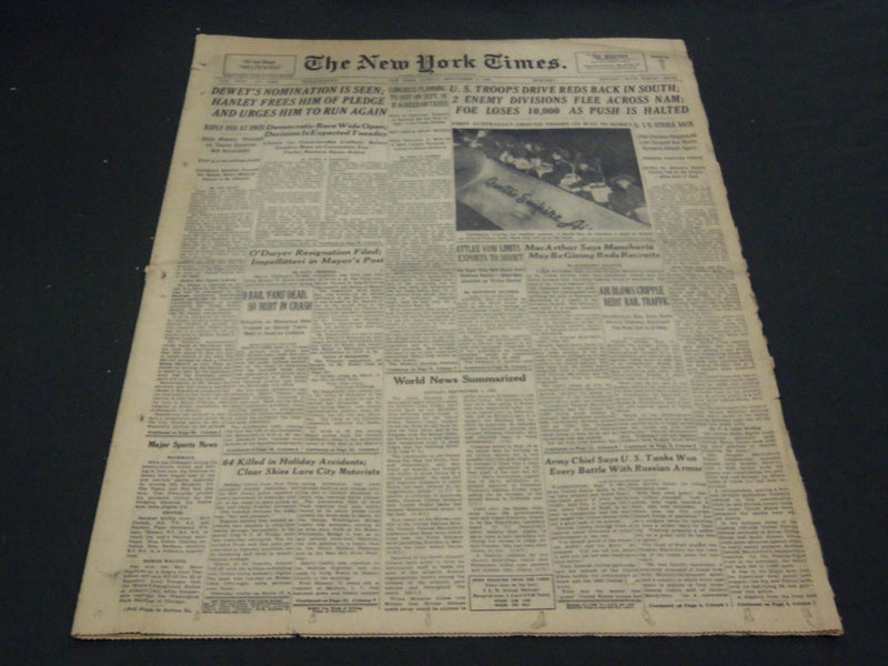 1950 SEPTEMBER 3 NEW YORK TIMES - O'DWYER RESIGNATION FILED - NT 4294