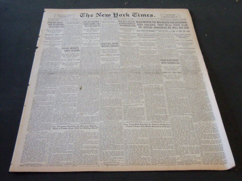 1926 AUGUST 21 NEW YORK TIMES - WADSWORTH FOR MODERATE FOR GOVERNOR - NT 5595