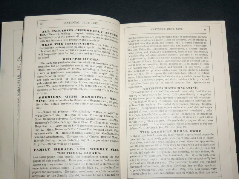 1884 NATIONAL CLUB LIST BOOK - NEWSPAPERS & MAGAZINES AT WHOLESALE RATES- J 6761