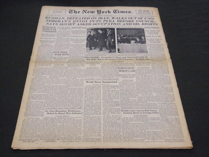 1946 MARCH 28 NEW YORK TIMES - RUSSIA WALKS OUT OF UNO - NT 4250