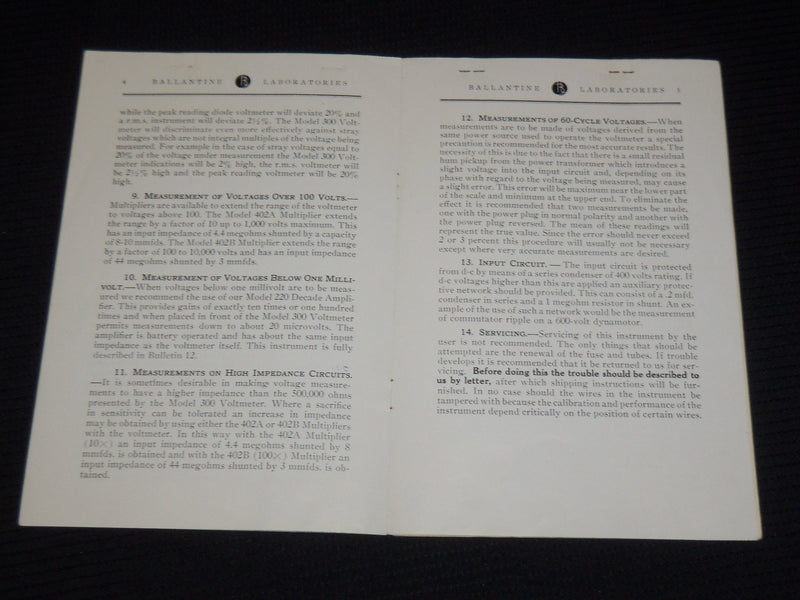 1949 APRIL INSTRUCTIONS FOR AC ELECTRONIC VOLTMETER MODEL 300 - 7TH EDN - J 9896
