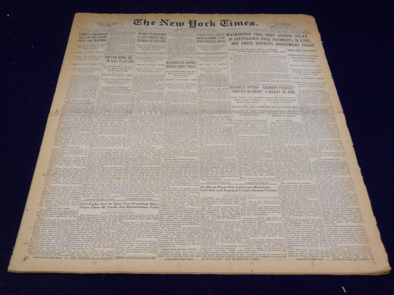 1931 JULY 6 NEW YORK TIMES - WASHINGTON HONORS POST & GATTY - NT 2181
