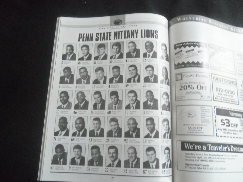 1994 OCTOBER 15 FOOTBALL PROGRAM - UNIV OF MICHIGAN VS PENN STATE UNIV - B 5533N