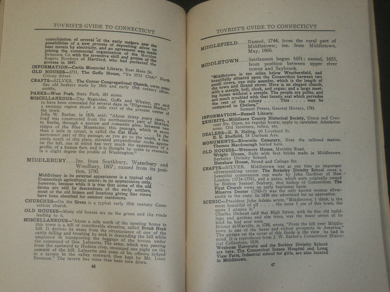 1923 A TOURISTS GUIDE TO CONNECTICUT BOOK - MATTATUCK HISTORICAL SOCIETY- J 3557