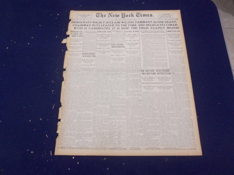 1920 JUNE 29 NEW YORK TIMES - DEMOCRATS WILDLY ACCLAIM WILSON - NT 9117