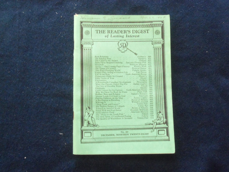 1928 DECEMBER THE READER'S DIGEST SOFTCOVER BOOK - NUMBER 80 - J 8441