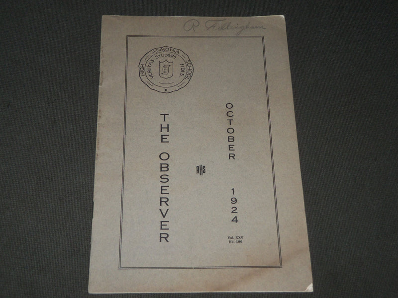 1924 OCTOBER THE OBSERVER ANSONA HIGH SCHOOL MAGAZINE - CONNECTICUT - J 2803