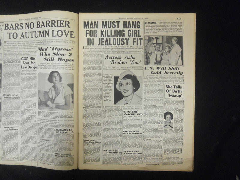 1936 AUGUST 23 NY SUNDAY MIRROR - BEAUTY'S MURDERER SENTENCED TO HANG - NP 2325