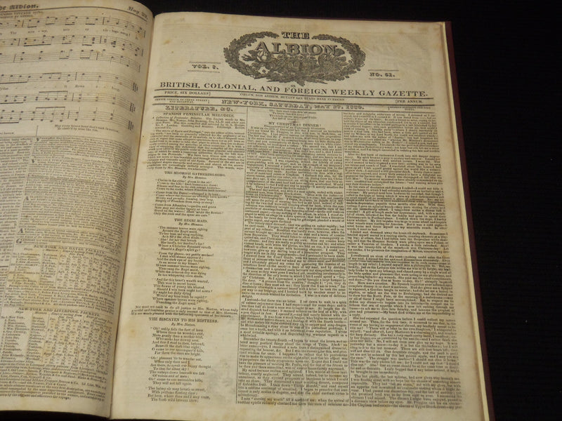 1829-1830 THE ALBION WEEKLY GAZETTE BOUND VOLUME NO. 8 - NEW YORK - R 89X