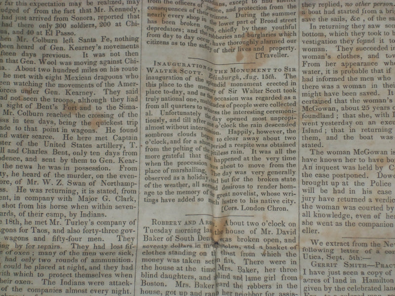 1846 SEPTEMBER 12 MASSACHUSETTS PLOUGHMAN - SIR WALTER SCOTT MONUMENT - NP 5129