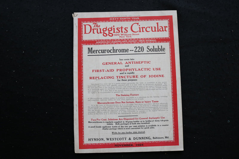 1924 NOVEMBER THE DRUGGISTS CIRCULAR MAGAZINE - MERCUROCHROME COVER - SP 4188Q