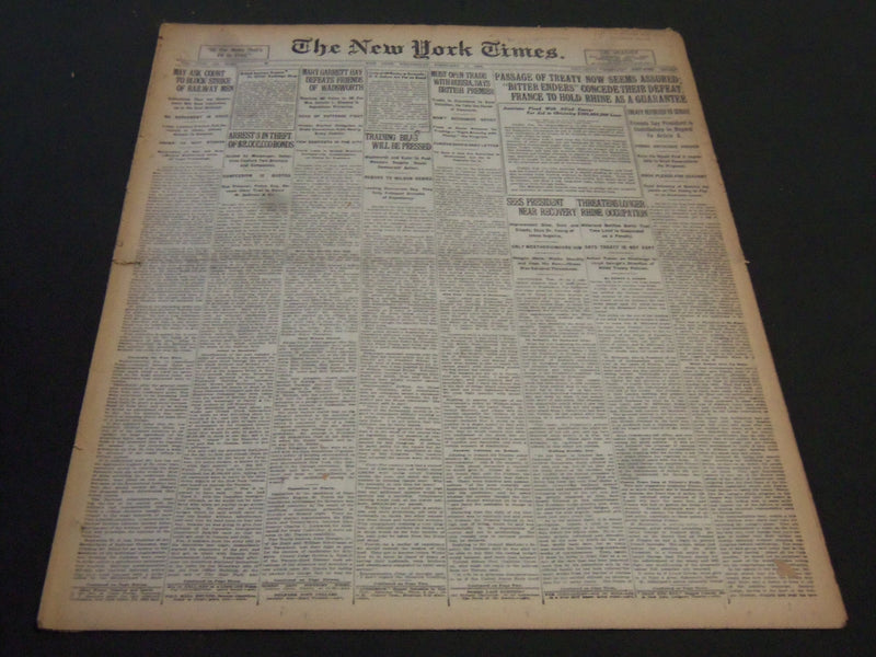 1920 FEBRUARY 11 NEW YORK TIMES - PASSAGE OF TREATY NOW SEEMS ASSURED - NT 5877