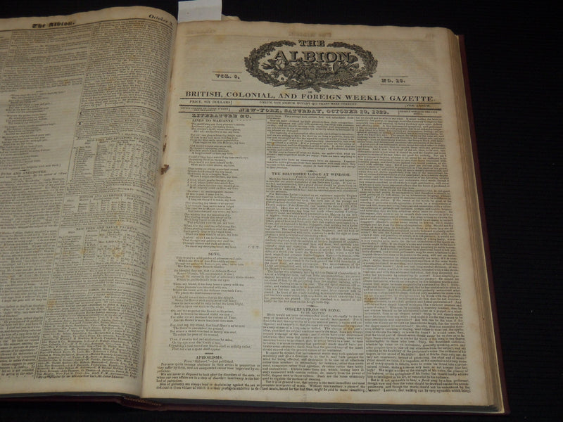1829-1830 THE ALBION WEEKLY GAZETTE BOUND VOLUME NO. 8 - NEW YORK - R 89X