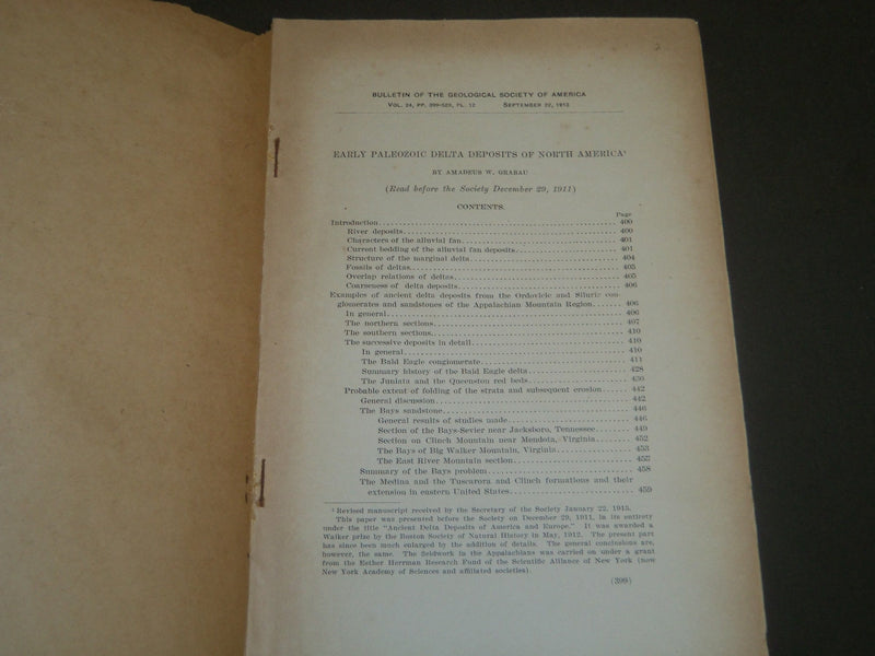 1913 EARLY PALEOZOIC DELTA DEPOSITS OF NORTH AMERICA BY AMADEUS W GRABAU- J 4990